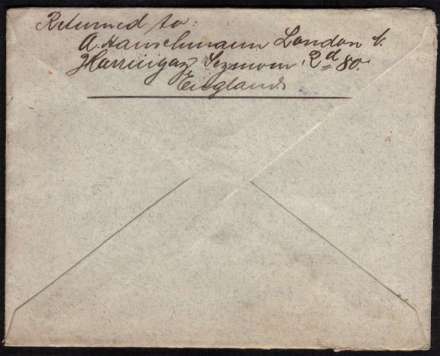 view larger back view of image for 2½d Ultramarine - a MARGINAL stamp cancelled with a very light LONDON double ring CDS dated AP 12 04 on re-directed envelope to USA
