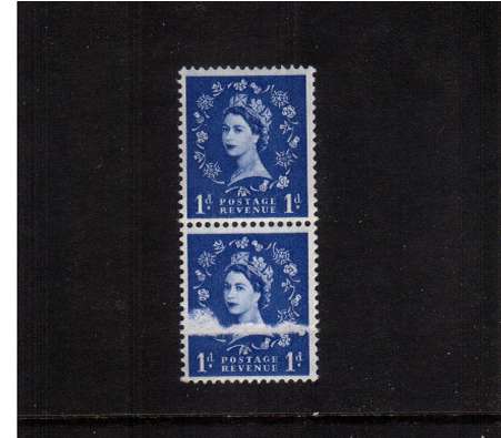 view larger image for SG 571var (1959) - 1d Ultramarine - Watermark Multiple Crowns<br/>
A superb unmounted mint vertical pair showing a good web join resulting in an unprinted area on lower stamp. 
<br/><b>QAA</b>