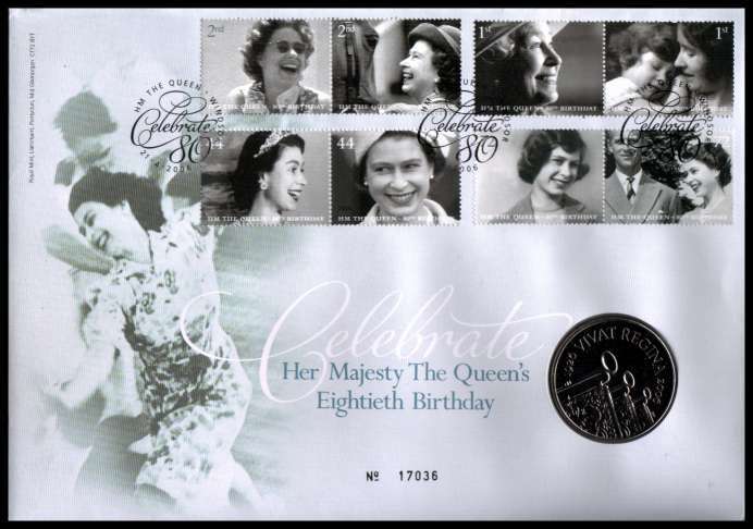 view larger image for SG RMC49 (2006) - Royal Mail and Royal Mint commemorative cover commemorating:<br/>The Queen's 80th birthday - £5 coin<br/>
<br/>SG Cat £27
