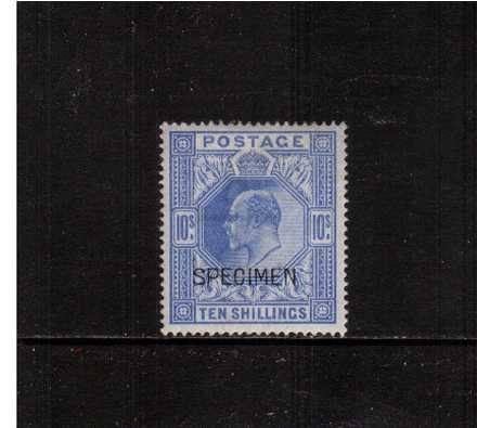 view larger image for SG 265 (1902) - 10/- Ultramaine - De La Rue<br/>A fine lightly mounted mint stamp<br/> overprinted 'SPECIMEN' Type 16<br/>
Spec Cat M53(s) - - SG Cat £ £450
