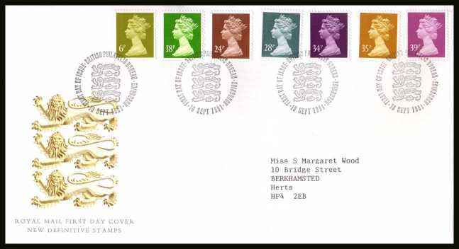 view larger back view image for Machin  - 6p to 39p on a neatly typed addressed official Royal Mail FDC cancelled with a PHILATELIC BUREAU FDI cancel dated 10 SEPT 1991