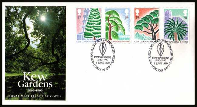 view larger back view image for 150th Anniversary of Kew Gardens set of four on an unaddressed official Royal Mail FDC cancelled with the special FDI cancel for BOTANICAL SOCIETY OF THE BRITISH ISLES - LONDON - SW7
 
dated 5 JUNE 1990.