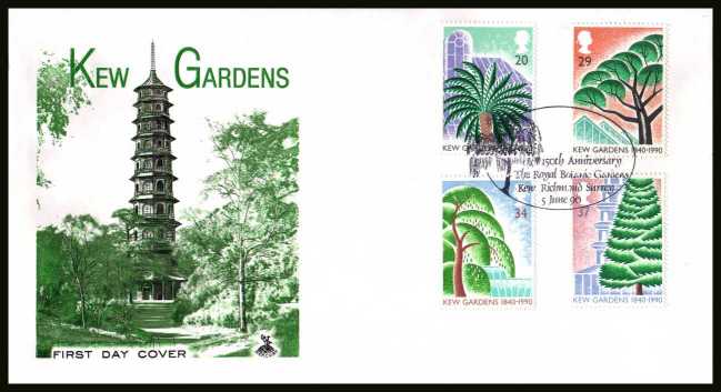 view larger back view image for 150th Anniversary of Kew Gardens set of four on an unaddressed MERCURY FDC cancelled with the special FDI cancel for 150th ANNIVERSARY - THE ROYAL BOTANIC GARDENS - KEW - RICHMOND - SURREY dated 5 JUNE 1990.
 
dated 5 JUNE 1990.
