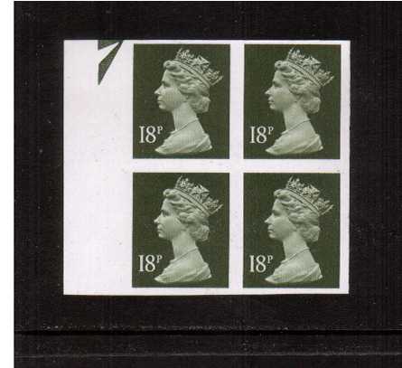 view larger image for SG X955a (1984) - 18p Olive-Grey on Phosphorised paper<br/>
A superb unmounted mint left side marginal <b>IMPERFORATE</b> block of four.<br/>SG Cat £200 plus premium for marginal.