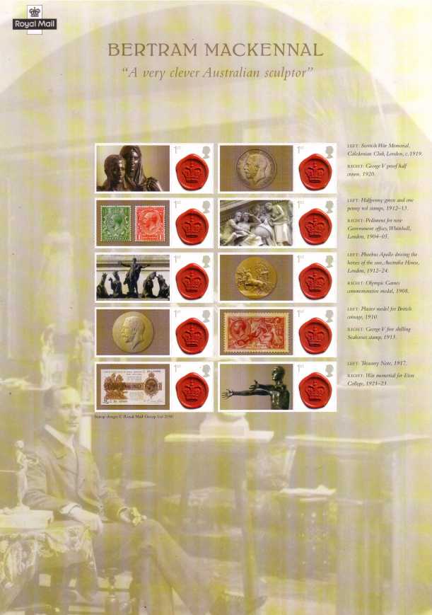 view larger image for SC-CSS-22 (2013) - Commemorative Stamp Sheets<br/>
Bertram Mackennal, designer
