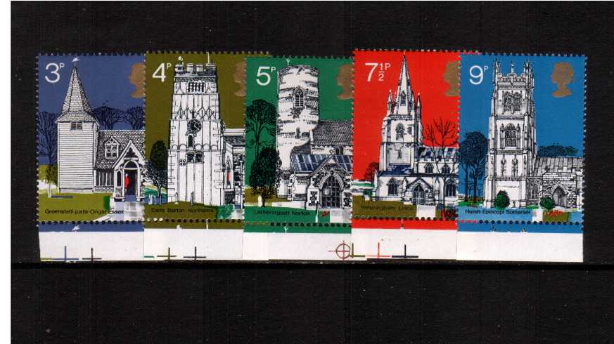 view larger image for SG 904y-908y (1972) - British Architecture - Churches lower marginal set of five
all showing <b>''PHOSPHOR OMITTED'' </b>superb unmounted mint.
<br/><b>X4X</b>
