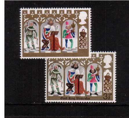 view larger image for SG 948b (1973) - Christmas - The 3½p stamp with PVA gum showing the variety <b>''GREY BLACK OMITTED'' </b>affecting the 3½p value, faces and feet. </b>Superb unmounted mint with normal for comparison.<br/><b>QQC</b>