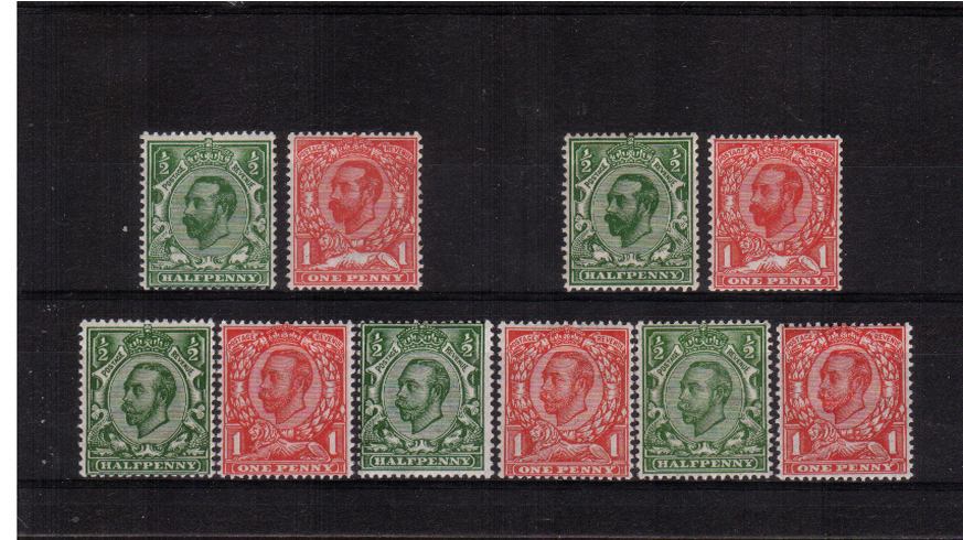 view larger image for SG 321-350 (1911) - George 5th<br/>
The basic set of ten ''Mackennals'' showing both types and all watermarks