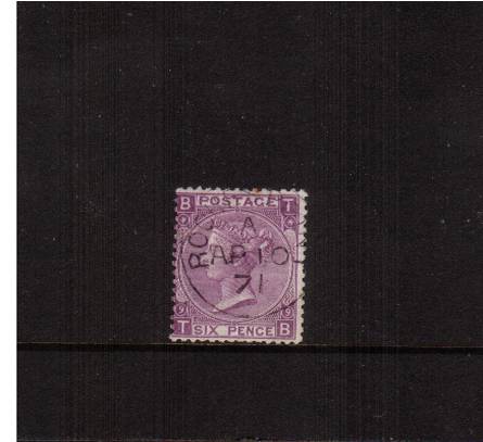 view larger image for SG 109 (1870) - 6d Mauve - Without Hyphen from Plate 9 lettered ''T-B''<br/>
A superb fine used stamp with tiny discreet tear at side cancelled with a steel ROCHESTER CDS dated AP 10 71 
<br/><b>J2016</b>