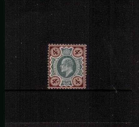 view larger image for SG 236 (1902) - 4d Green and Chocolate-Brown - De La Rue<br/>
A superb unmounted mint single.

<br/><b>NC16</b>