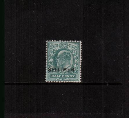 view larger image for SG 215spec (1902) - ½d Dull Blue Green - De La Rue<br/>
A fine lightly mounted mint single<br/>overprinted <b>''SPECIMEN''</b> type 15
<br/>SG Cat £350

<br/><b>NC16</b>