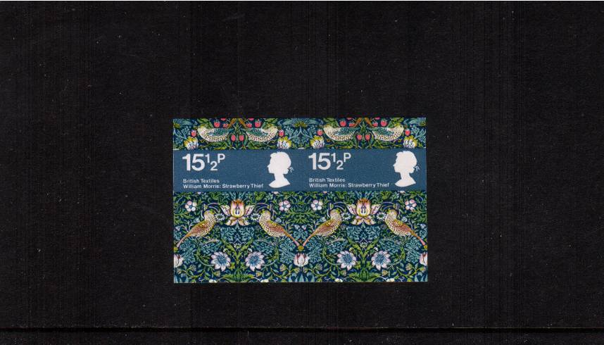 view larger image for SG 1192a (1982) - British Textiles<br/>
The 15½p value un a superb unmounted mint <b>IMPERFORATE</b> horizontal pair. Ten pairs known<br/>SG Cat £1600
<br/><b>ERRX</b>