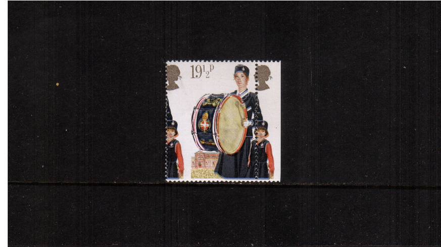 view larger image for SG 1180var (1982) - Youth Organizations<br/>
The 19½p stamp showing an excellent perforation shift resulting in the Queens head in the margin. Lovely! 

<br/><b>ERRX</b>