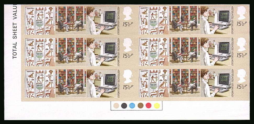 view larger image for SG 1196a (1982) - Information Technology<br/>
The 15½p stamp in a superb unmounted mint <b>IMPERFORATE</b> ''Traffic Light'' block of six.<br/>
SG Cat £275 x3 = £825


<br/><b>ERRX</b>