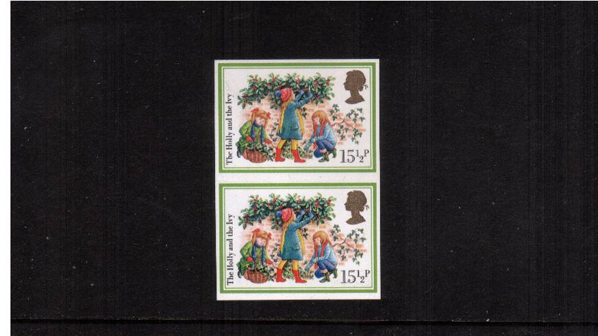 view larger image for SG 1203avar (1982) - Christmas<br/>
The 15½p stamp superb unmounted mint <b>IMPERFORATE</b> vertical pair show some perf indents between<br/>
SG Cat for totally imperf £2200  
<br/><b>ERRX</b>