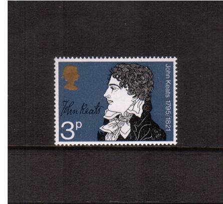 view larger image for SG 884y (1971) - 3p Literary Anniversaries - John Keats<br/>
A superb unmounted mint single<br/>showing <b>''PHOSPHOR OMITTED''</b>

<br/><b>QRQ</b>