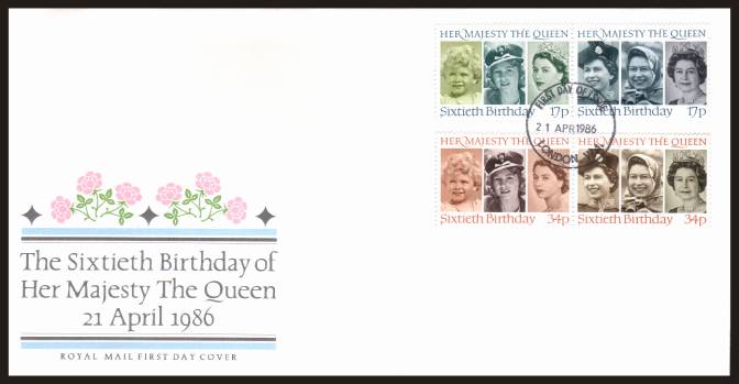 view larger back view image for 60th Birthday of The Queen set of four on an unaddressed Royal Mail FDC cancelled with a LONDON W.1


FDI cancel dated 21 AP 86