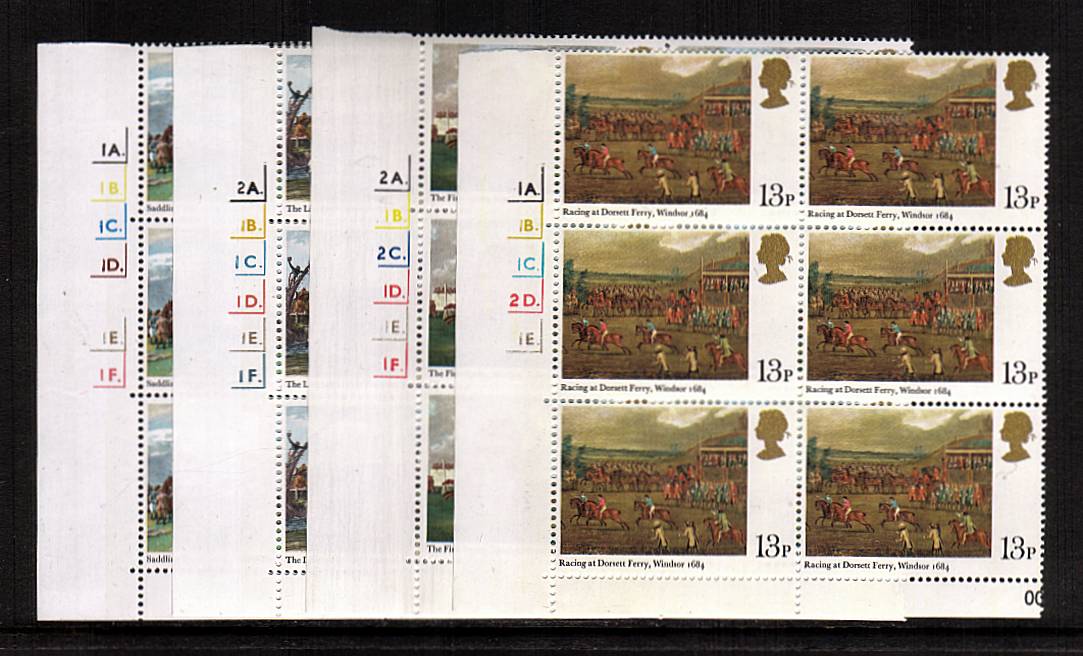 view larger image for SG 1087-1090 (1979) - Horseracing Paintings<br/>
Set of four in superb unmounted mint cylinder blocks of six
