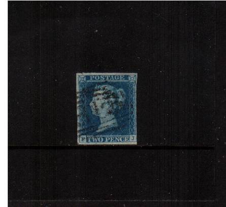 view larger image for SG 15 (1841) - 2d Deep Full Blue from Plate 4 lettered 'F-J'<br/>A three margined stamp just cut into slightly at right. Rich colour!