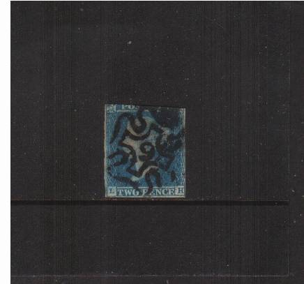 view larger image for SG 14f (1841) - 2d Blue from Plate 3 lettered 'L-H'<br/>A two margined example with a 'Number 9 in Maltese Cross'. A spacefiller example of a rare stamp.<br/>SG Cat £1200