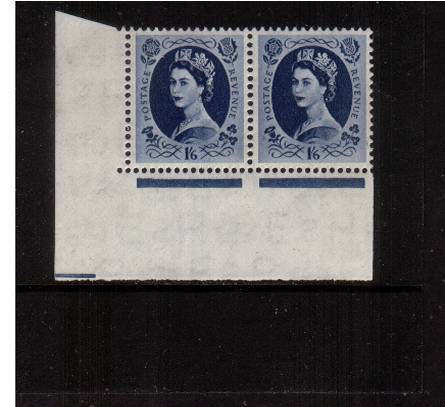 view larger image for SG 531var (1953) - 1/6d Grey-Blue - Watermark Tudor Crown<br/>
A superb unmounted mint SW coner horizontal pair each stamp showing the two versions of the SG illustrated variety ''White Flaw in Queen's hair''<br/>
SG Spec S150a and S150b<br/><b>XZX</b>
