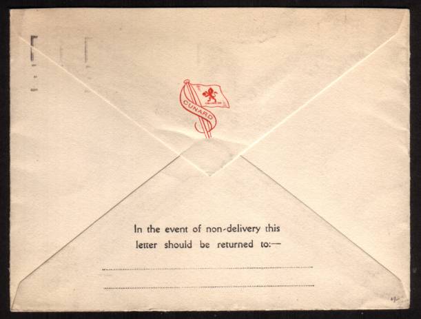 view larger back view of image for 1½d Red-Brown on a fresh CUNARD envelope cancelled with a SOUTHAMPTON - PAQUEBOT slogan cancel ''ITS QUICKER TO TELEPHONE'' to BOSTON USA

<br/><b>XZX</b>