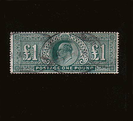 view larger image for SG 320 (1911) - <b>£1 Deep Green - Somerset House</b><br/>
A very lightly used stamp with good centering and great colour. SG Cat £750
<br/><b>QQC</b>