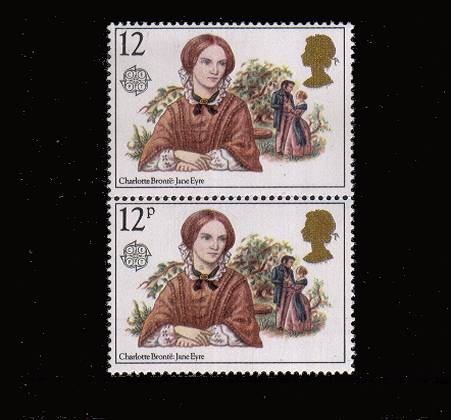 view larger image for SG 1125Ea (1980) - EUROPA - Famous Authoresses the 12p stamp superb unmounted mint in pair with normal showing the <br/><b>MISSING 'p' IN VALUE</b>  A famous error!
<br/><b>QDQ</b>