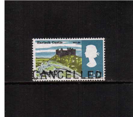 view larger image for SG 691var (1966) - Landscapes 1/3d stamp lightly mounted mint handstamped CANCELLED in Black for use by The Post Office Forensic Dept. The stamp is faultless and it must be remembered that these stamps were handled by people who intended to destroy them anyway!