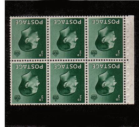 view larger image for SG 457 (1936) - ½d Booklet pane of six with Inverted watermark superb very, very lightly mounted mint on one stamp only with excellent perforations.
<br/><b>QDQ</b>
