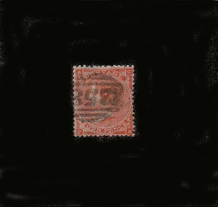 view larger image for SG 80 (1862) - 4d Pale Red from Plate 3 (no hairlines) lettered ''C-A''<br/>
A fine used stamp with light creasing cancelled with a ''258'' for DOVER<br/>SG Cat £150
<br/><b>QEQ</b>