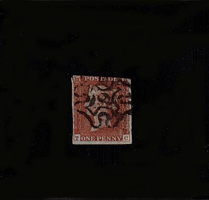 view larger image for SG 8m (1841) - 1d Red Brown lettered 'Q-A'<br/>
cancelled with upright Maltese Cross with a number ''6' in centre. A three margined stamp.
<br/>SG Cat £160<br/><b>QEQ</b>