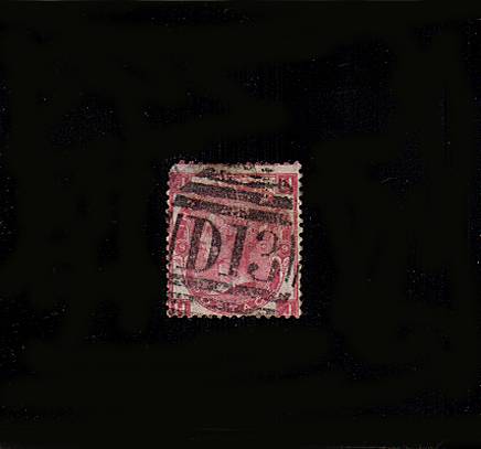 view larger image for SG 103 (1872) - 3d Rose - Watermark Spray from Plate 9 Lettered ''H-J'' 
<br/>A used single with a blunt NW corner cancelled with a ''D13'' for BECKENHAM.
<br/>SG Cat £70
<br><b>QEQ</b>