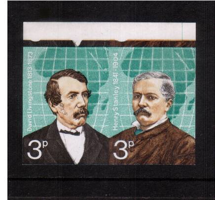view larger image for SG 923var-924var (1973) - British Explorers<br/>
A superb unmounted mint TOP MARGINAL completely <b>IMPERFORATE PAIR and MISSING HEADS</b> superb unmounted mint.
Not  in GIBBONS but listed in PEIRRON 2005 at £500 a pair and stating 50 pairs from the proof sheet. <br/><b>QWD