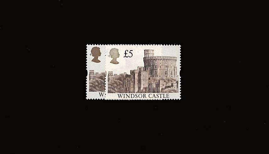 view larger image for SG 1614var (1988) - £5 Deep Brown and Gold<br/>A superb unmounted mint single showing<br/>an excellent DRY PRINT of the Queen's Head. Not seen before and scanned with normal for comparison. Normal not supplied.