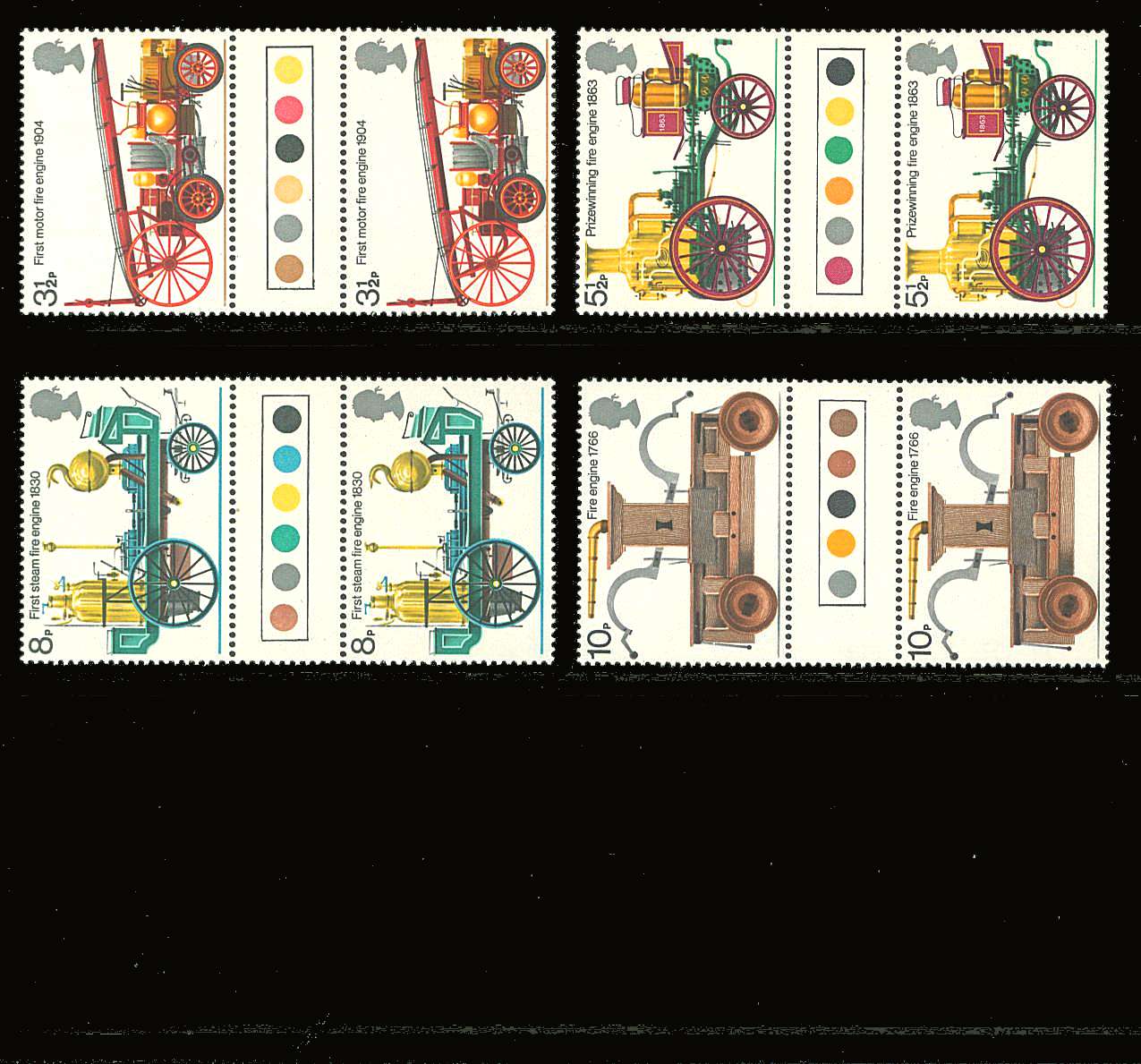 view larger back view image for Fire Prevention set of four<br/>
in unfolded''traffic light'' gutter pairs superb unmounted mint.
