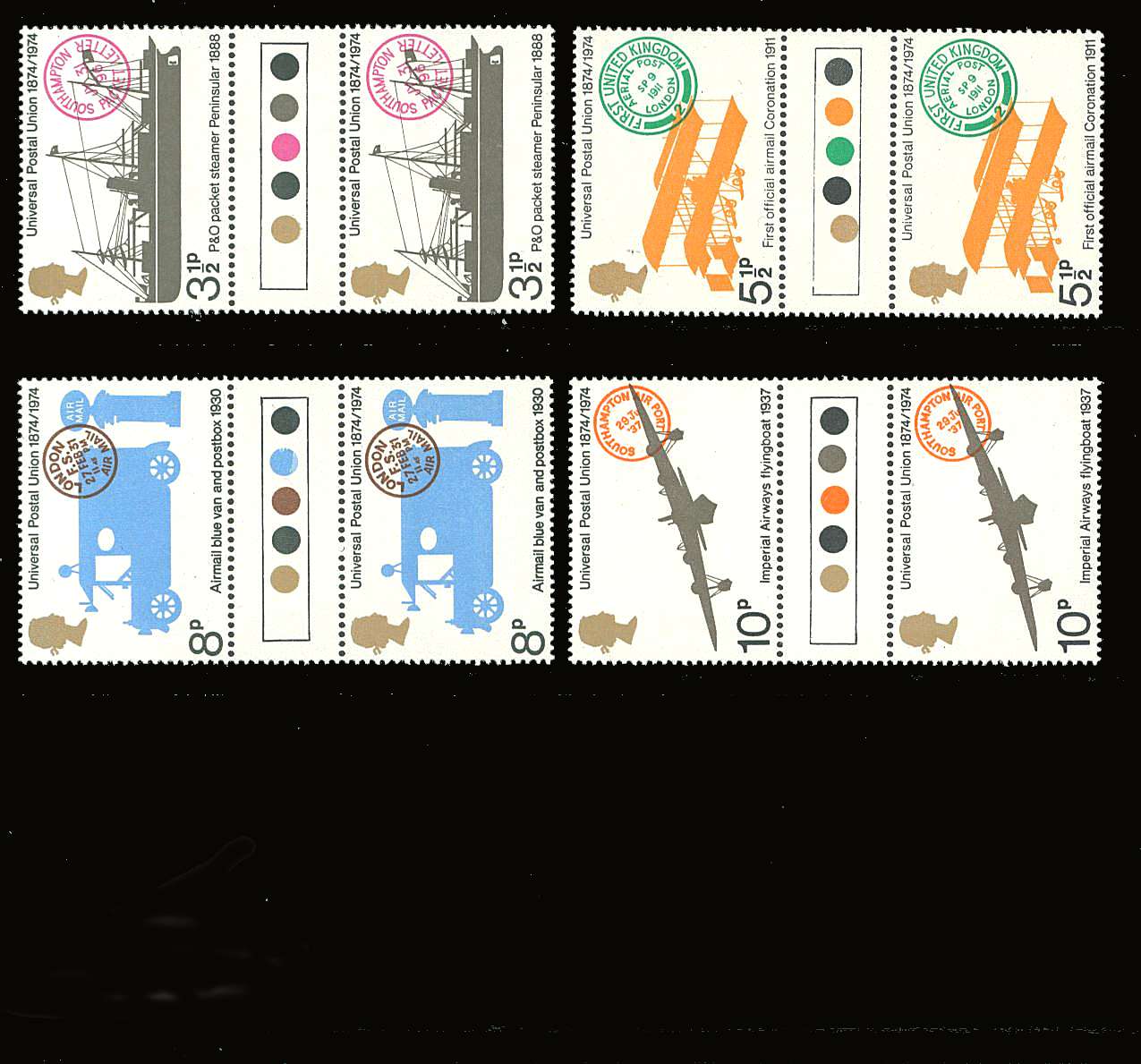view larger back view image for Universal Postal Union set of four<br/>
in unfolded''traffic light'' gutter pairs superb unmounted mint