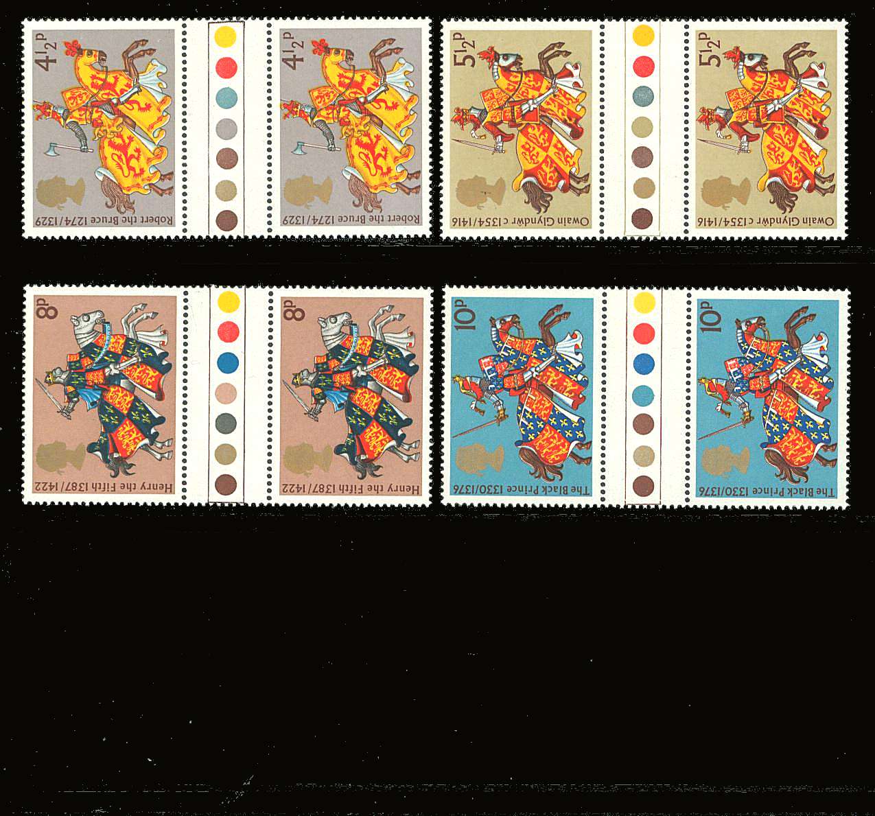 view larger back view image for Medieval Warriors set of four<br/>
in unfolded gutter pairs superb unmounted mint.