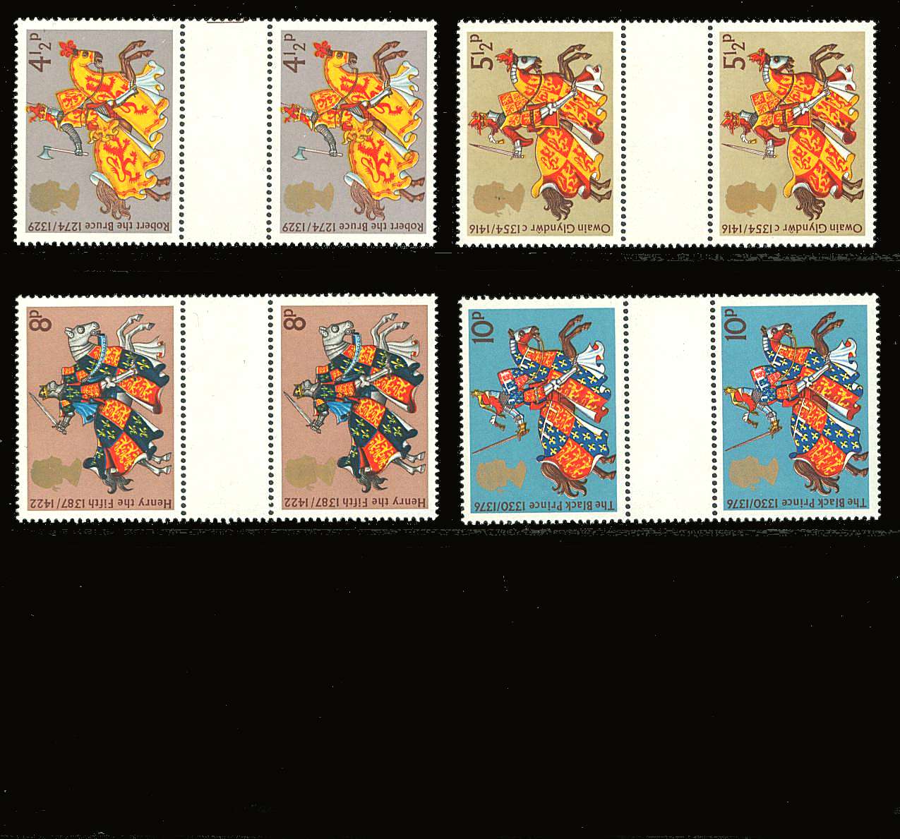 view larger back view image for Medieval Warriors  set of four<br/>
in unfolded gutter pairs superb unmounted mint