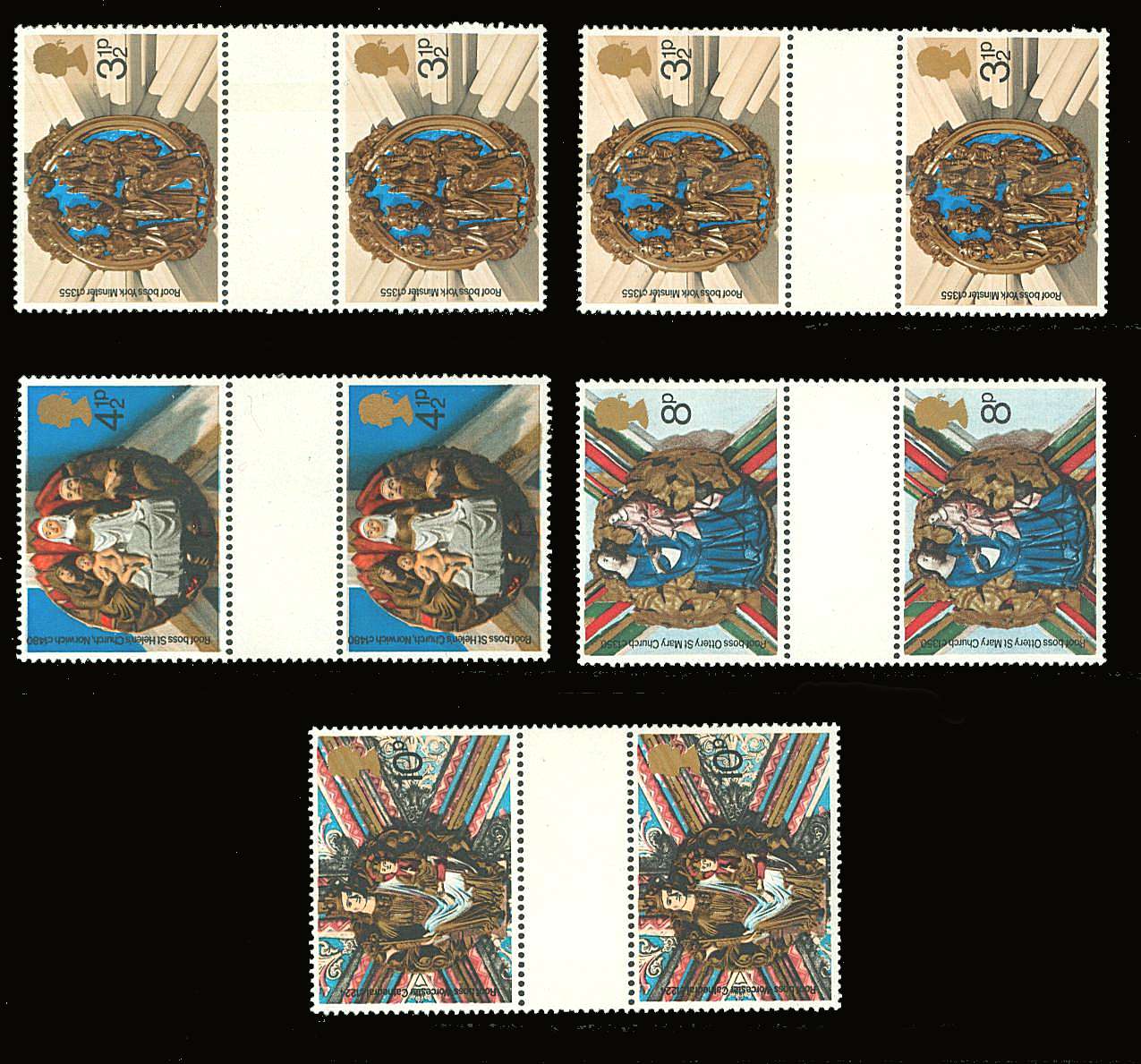 view larger back view image for Christmas set of four with the additional 3½p band variety<br/>
in unfolded gutter pairs superb unmounted mint.