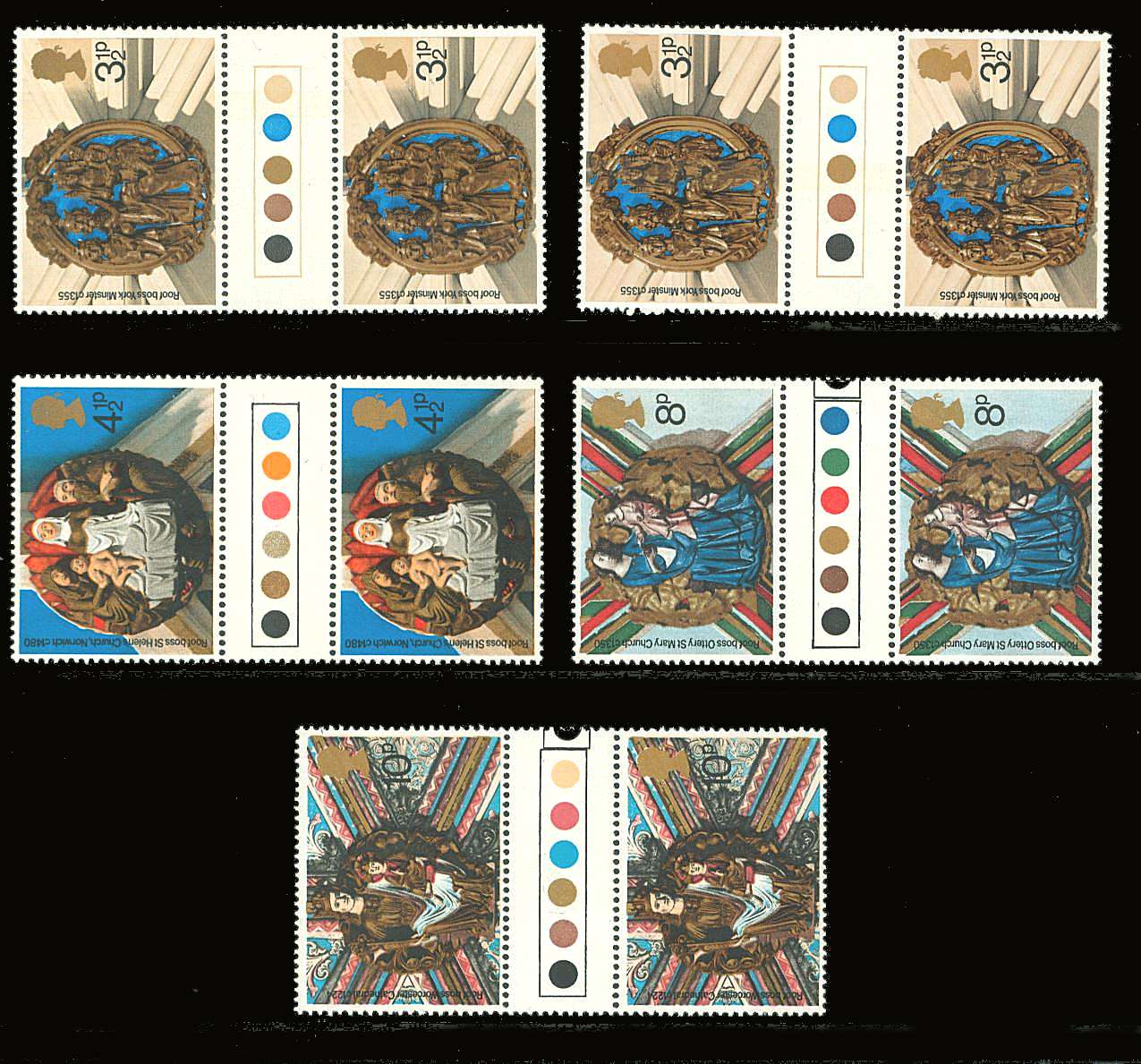 view larger back view image for Christmas set of four with the additional 3½p band variety<br/>
in unfolded ''traffic light'' gutter pairs superb unmounted mint