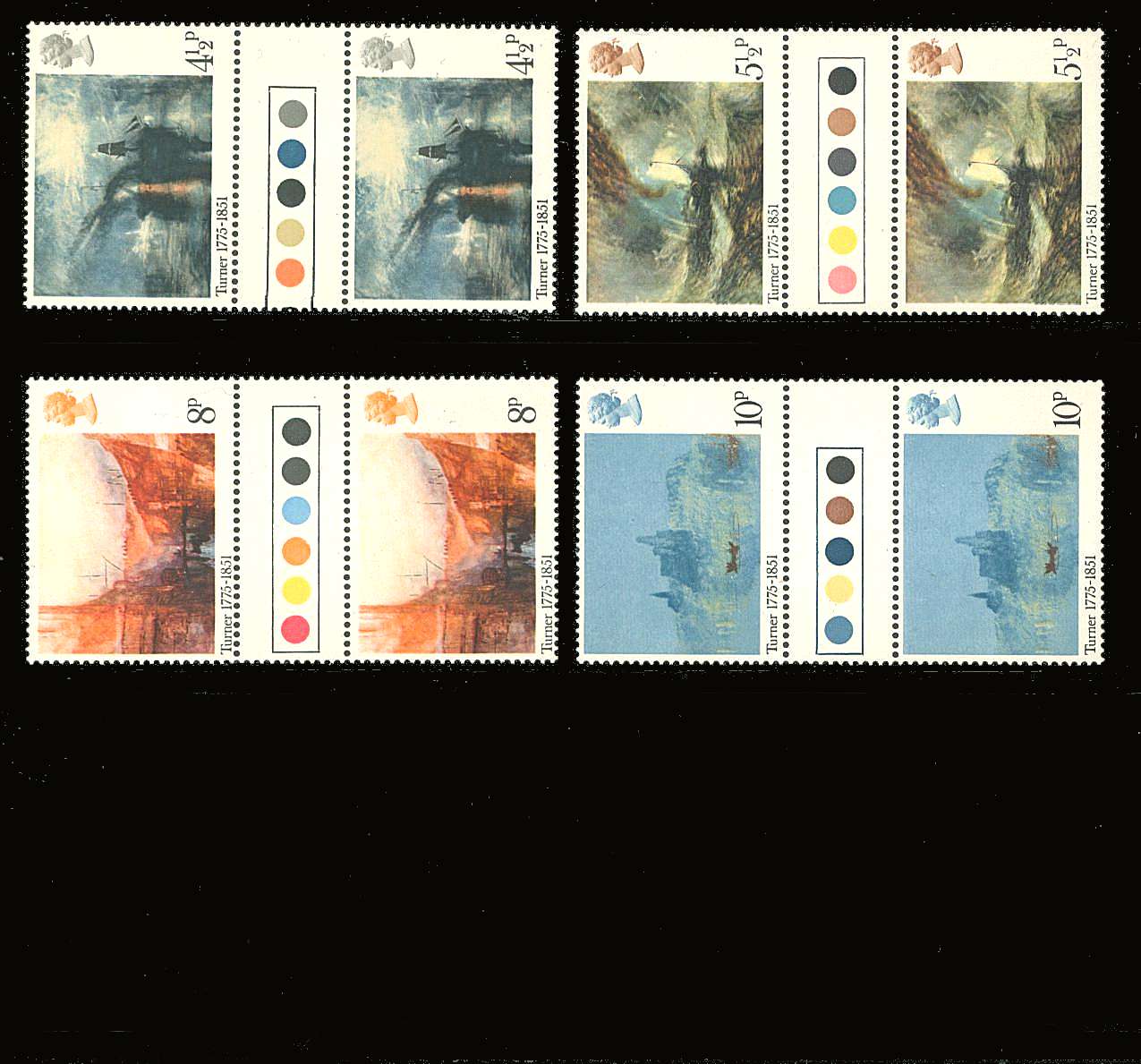 view larger back view image for Bicentenary of Turner  set of four<br/>
in unfolded ''traffic light'' gutter pairs superb unmounted mint