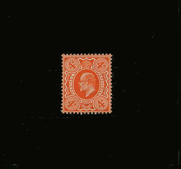 view larger image for SG 239 (1909) - 4d Brown-Orange - De La Rue<br/>
A superb unmounted mint single taken from a large block!<br/>SG Cat £300
<br/><b>QQP</b>