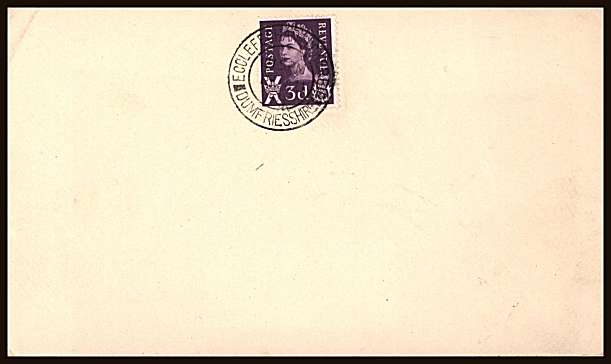 view larger back view image for SCOTLAND - 3d Deep Lilac on a plain <b>UNADDRESSED </b> First Day Cover cancelled with a
ECCLEFECHAN double ring CDS

 dated 18 AU 58.
<br/><b>ZZB</b>