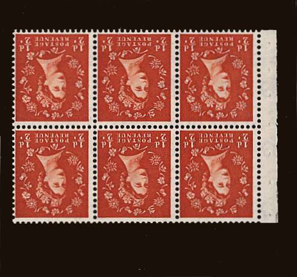 view larger image for SG SB4a (1953) - ½d Orange  - Watermark Edward Crown.<br/> A superb 
unmounted mint Booklet pane of six<br/>Perf Type I - INVERTED WATERMARK