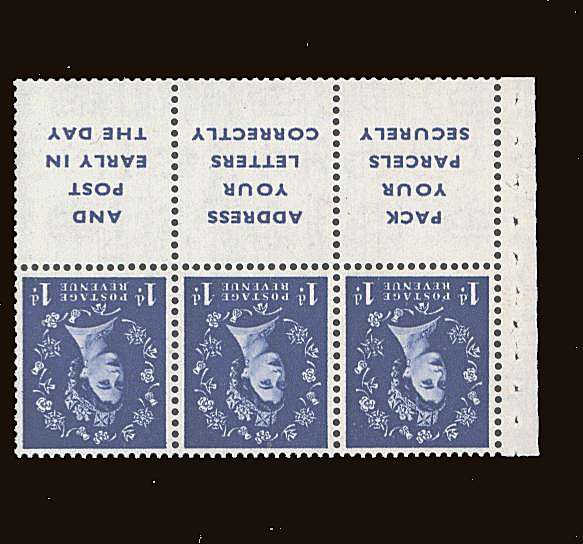 view larger image for SG SB25a (1955) - 1d Ultramarine - Watermark Tudor Crown<br/>
A superb unmounted mint Booklet pane with INVERTED WATERMARK and printed labels<br/>''PACK YOUR PARCELS SECURELY'' etc.