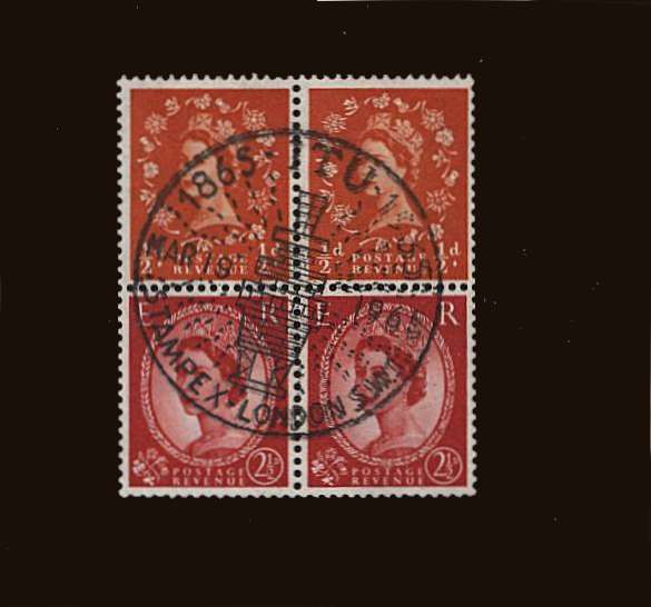 view larger image for SG SB13 (1964) - ½d and 2½d Se-Tenant Pane of Four - Watermark Multiple Crowns<br/>

A superb fine used booklet pane of four with STAMPEX cancel dated MAR 19 1965<br/>WATERMARK CROWN TO LEFT when seen from the front.