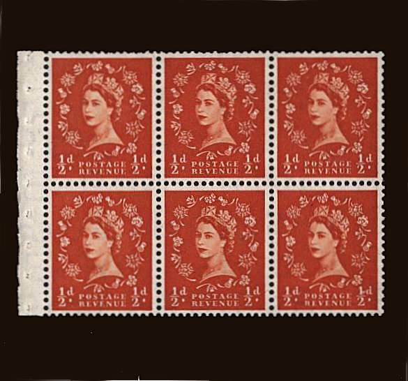 view larger image for SG SB4 (1955) - ½d Orange - Watermark Edward Crown.<br/>
A superb unmounted mint Booklet pane of six