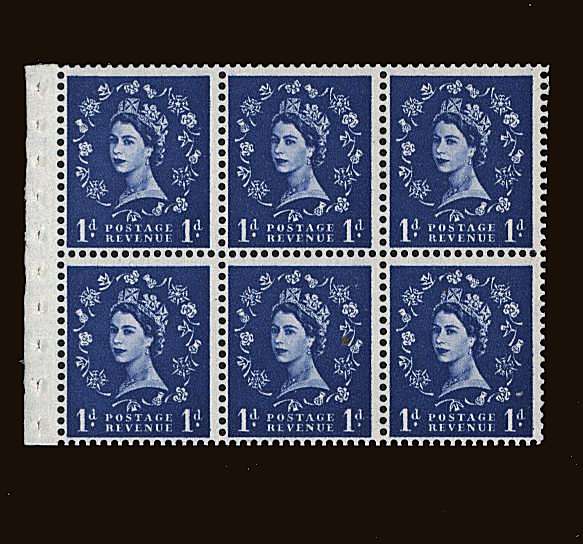 view larger image for SG SB26 (1955) - 1d Ultramarine - Watermark Edward Crown<br/>
A superb unmounted mint booklet pane of six.