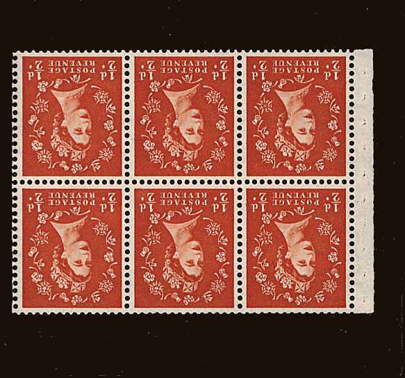 view larger image for SG SB4a (1955) - ½d Orange - Watermark Edward Crown<br/>
A superb unmounted mint Booklet pane of six<br/> with WATERMARK INVERTED